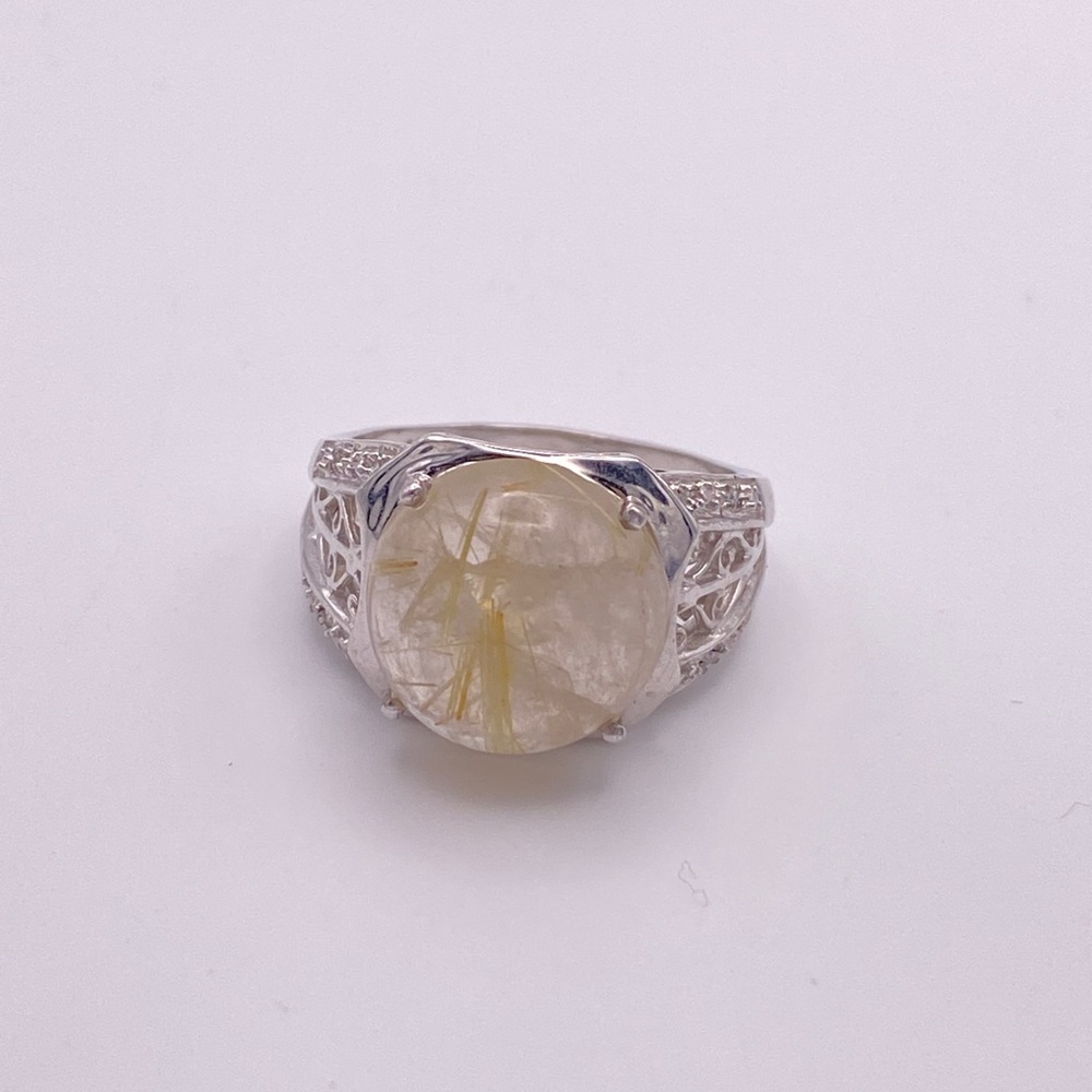 Rutilated Quartz Ring, Stainless Steel, Size 9.5